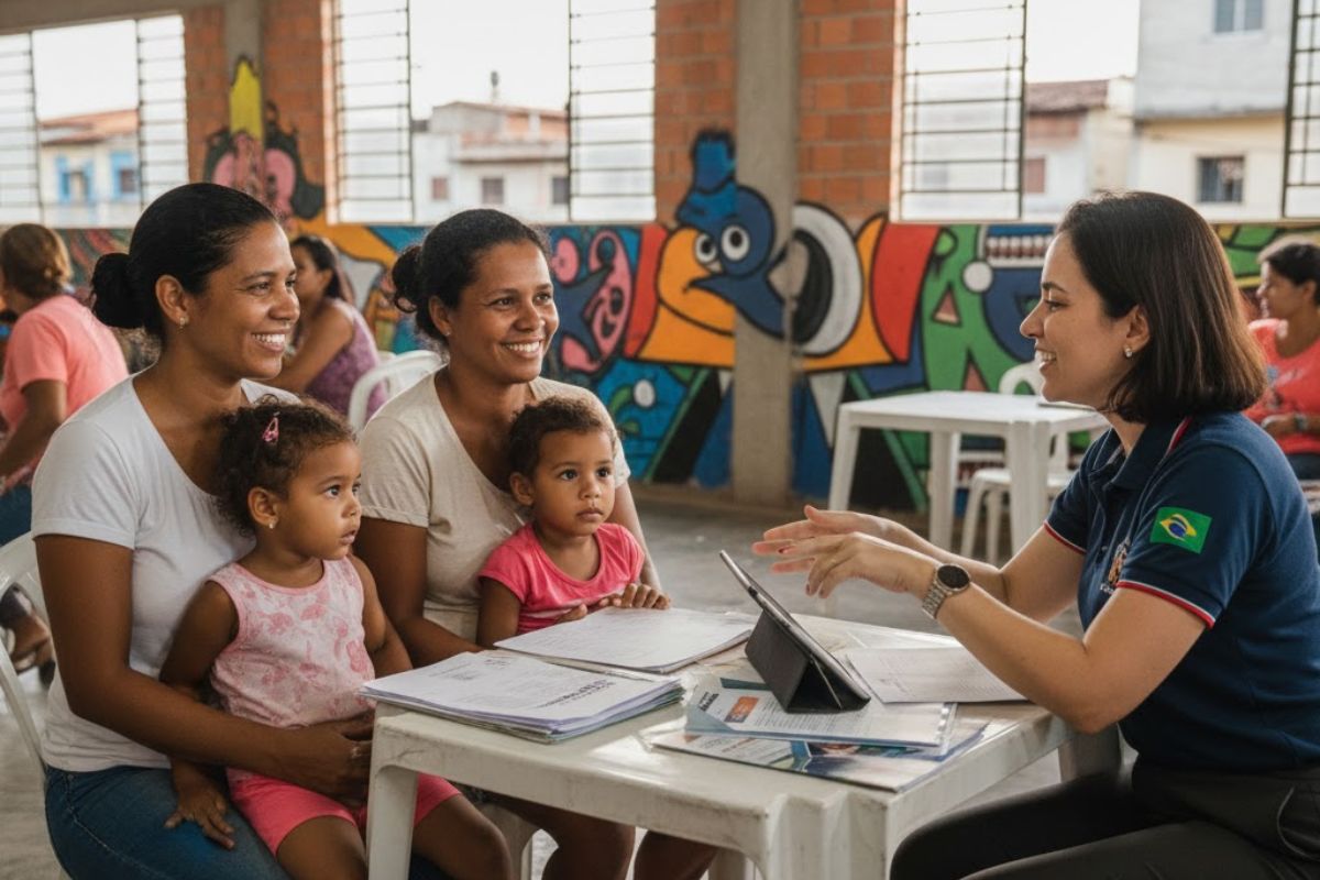 Uma mulher solicitando o Programa Acredita no Primeiro Passo