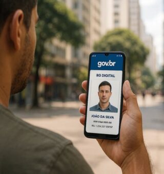 Uma pessoa com o RG Digital na mão