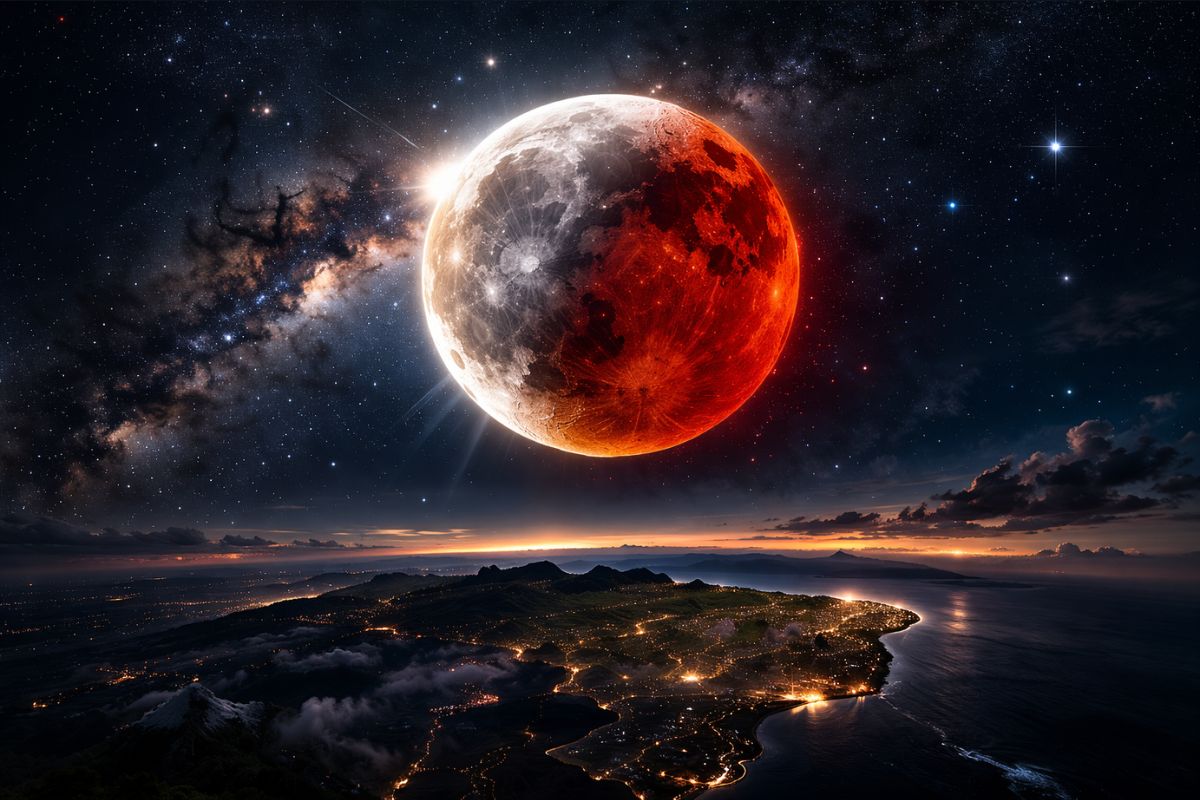 Eclipse lunar em cima do mapa do Brasil