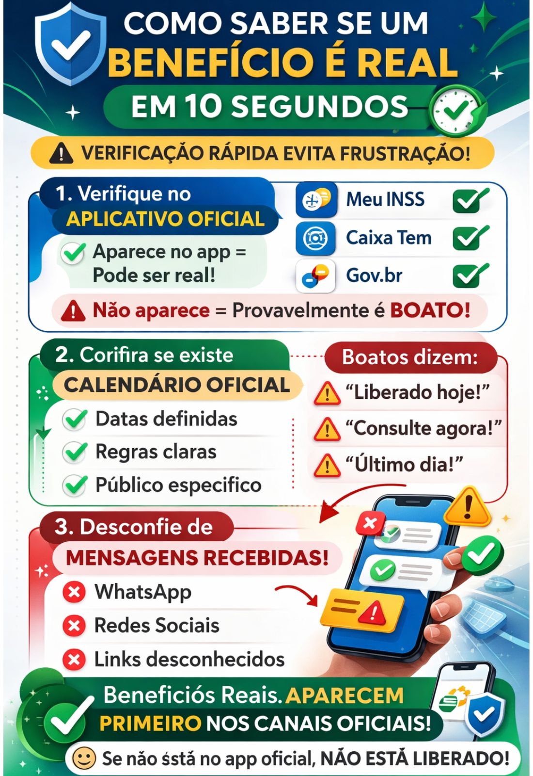Imagem de checklist para evitar boatos sobre benefícios liberados que não existem