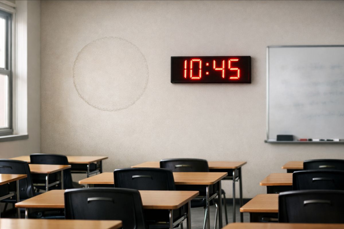 Rastro de um relógio analógico ao lado de um relógio digital que marca 10:45