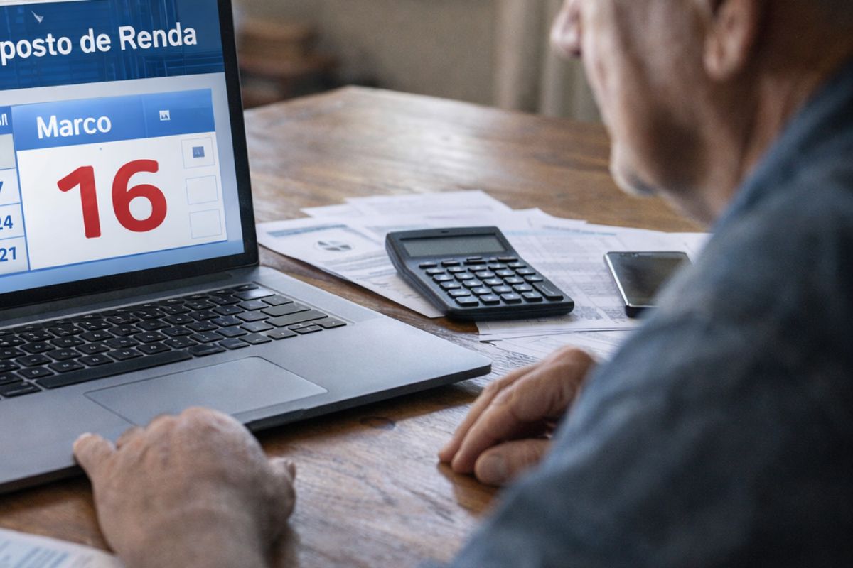 Um senhor no site da Receita Federal para declarar o Imposto de Renda 2026