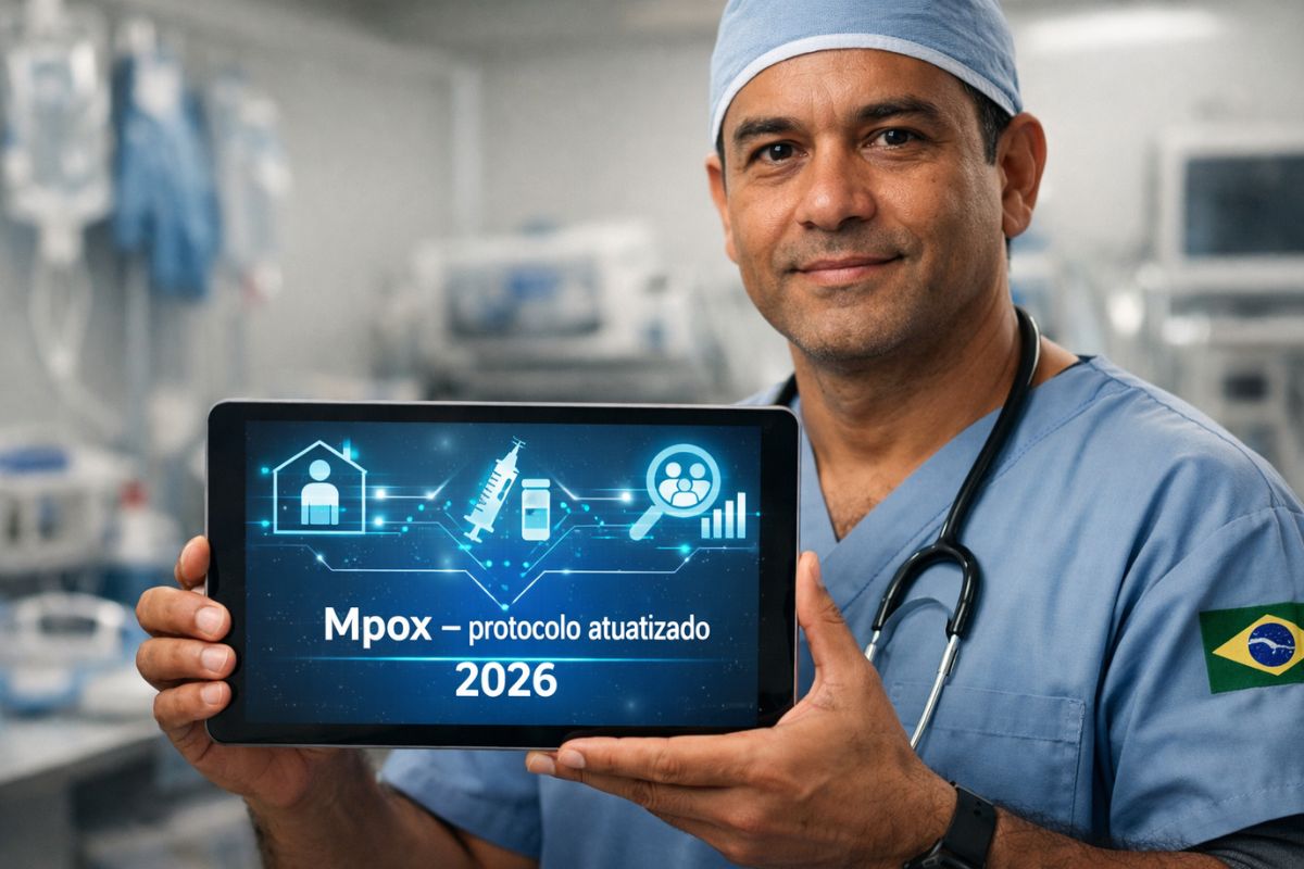 Um enfermeiro segura um tablet sobre MPOX em 2026