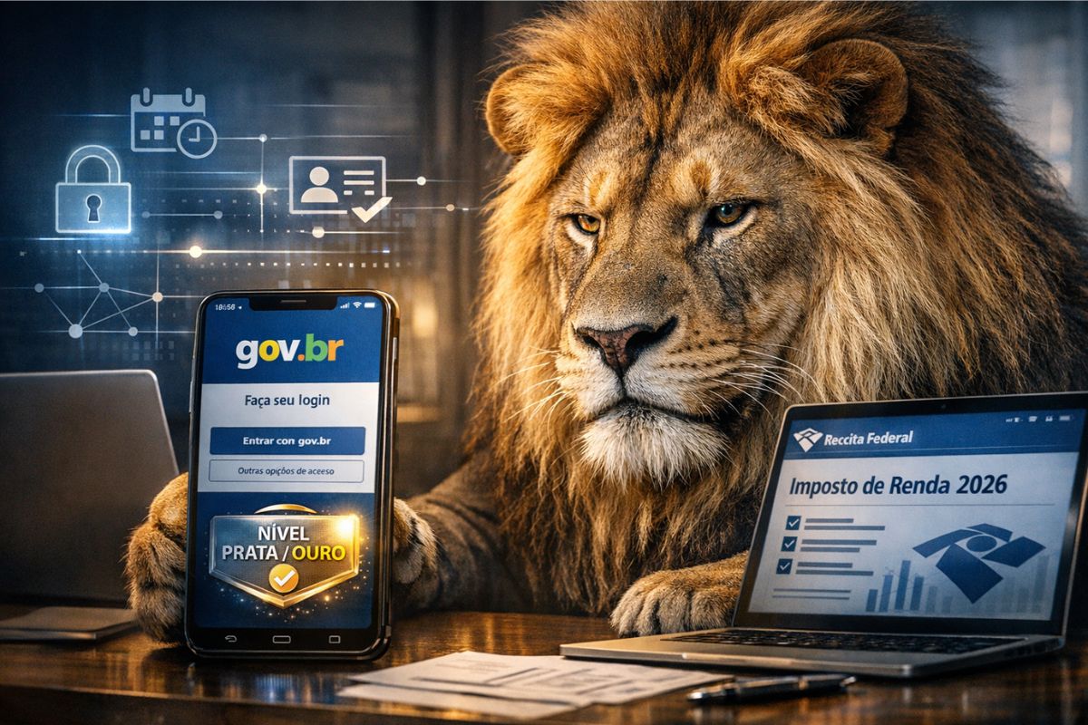 Leão do Imposto de Renda com o celular da conta Gov.Br