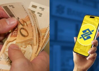 Notas de reais ao lado do app do Banco do Brasil