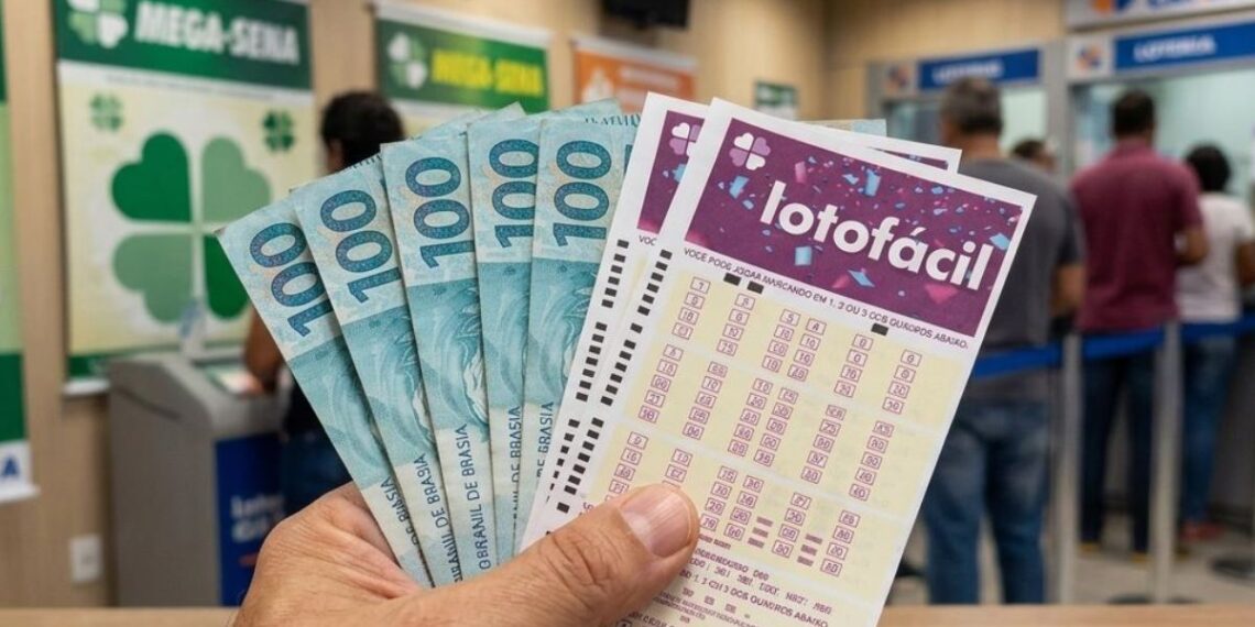 Bilhetes da Lotofácil 3652 e notas de R$ 100,00