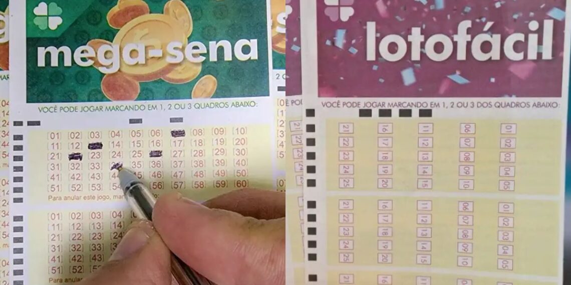 Bilhete da Mega-Sena 2992 ao lado de um bilhete da Lotofácil