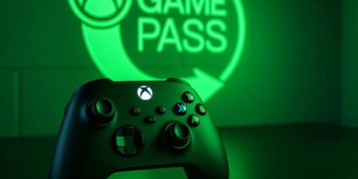 Controle do Xbox com Game Pass no fundo da parede