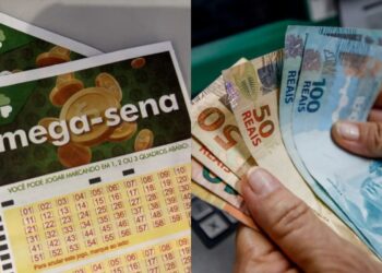Bilhete da Mega-Sena 2993 ao lado do dinheiro rendendo na Caixa