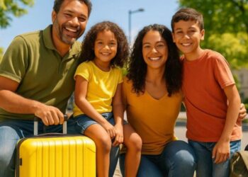 Uma família se preparando para viajar no superferiado