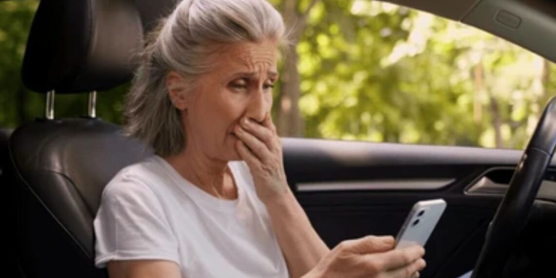 Uma mulher vendo a renovação da CNH pelo celular