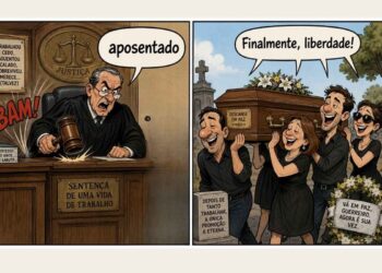 Uma charge de um rapaz aposentando pelo INSSS