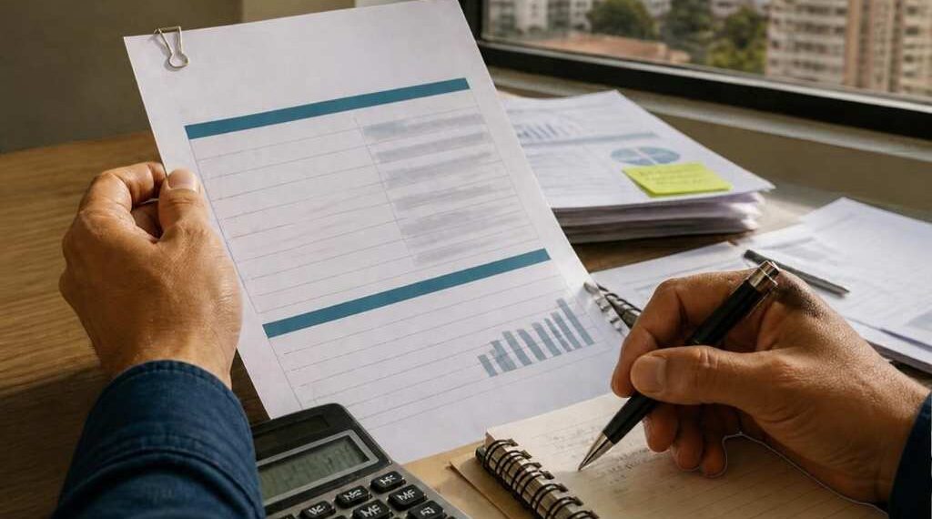 Dívidas FGTS em um documento na mão de um senhor