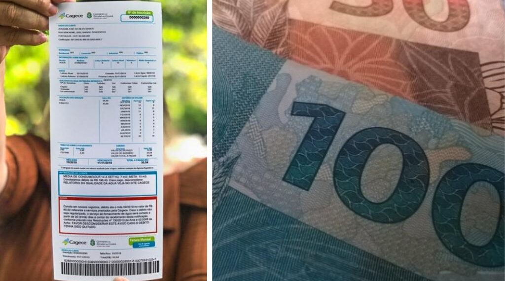 Tarifa Social de Água ao lado das notas de reais